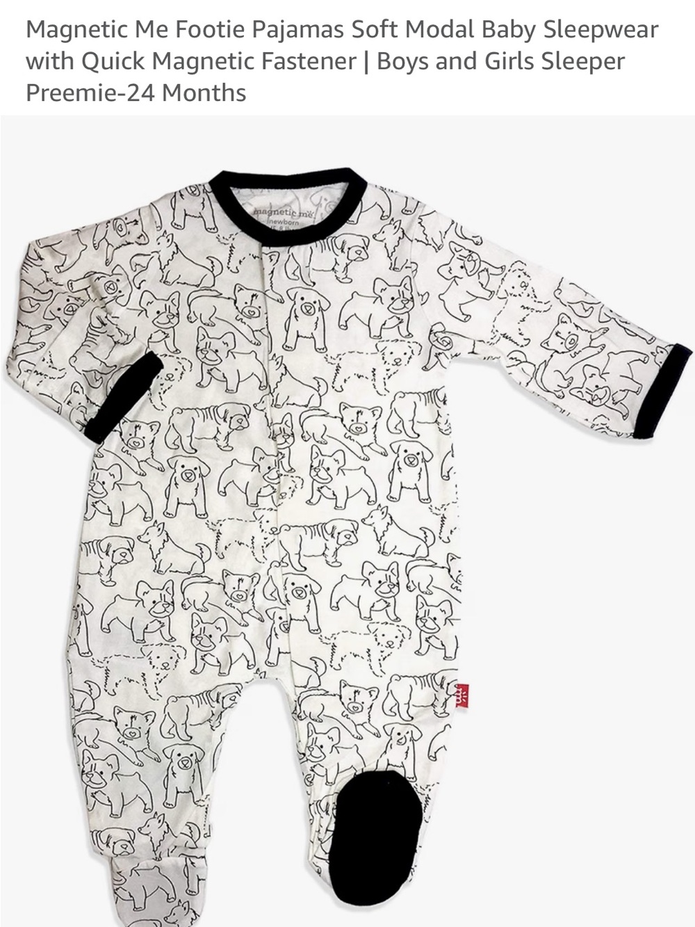 Magnetic Me Cream Baby Footie with Black Dog Outline and Black Trim